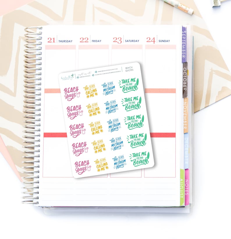 Planner Stickers Beach Quotes / Summer Beach Planner Stickers / Outdoor Travel Quotes for planners image 1