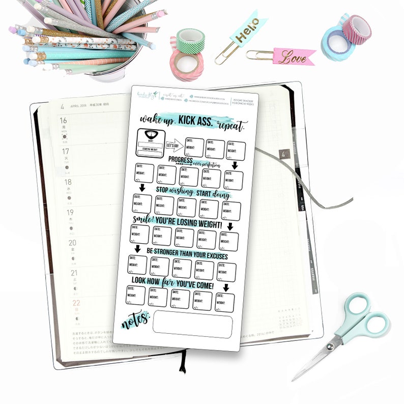 Hobonichi Weeks Weight Loss Tracker for Note Pages / Hobonichi Weeks Note Page Stickers / Hobonichi Weeks Functional / Weight Loss Trackers image 1