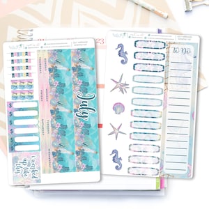 Etiquetas MENSAIS do planejador do kit de julho Sereia | Spread mensal para Erin Condren / Adesivos para ECLP / Adesivos temáticos do planejador mensal