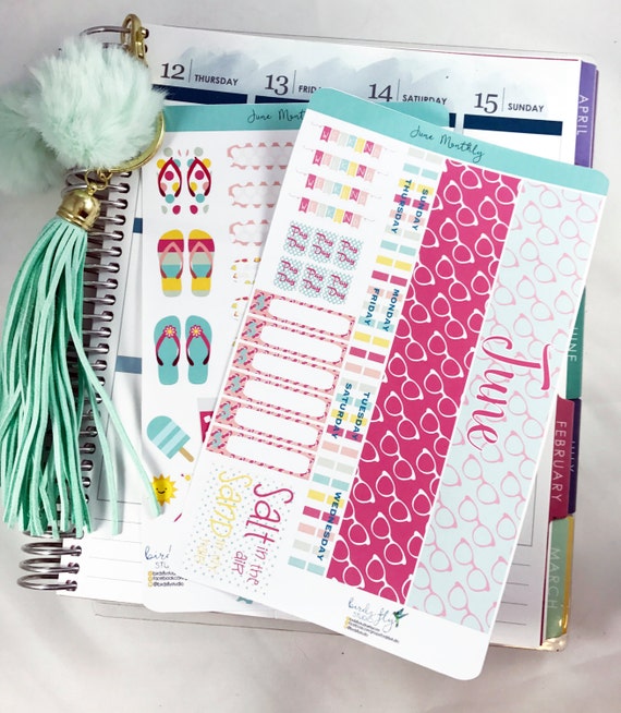 June MONTHLY Kit Planner Stickers Monthly Spread for Erin Condren / Stickers  for ECLP / Themed Monthly Planner Stickers 