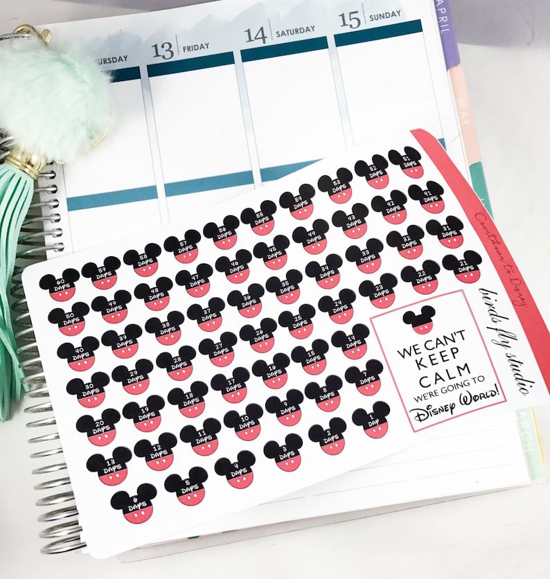 Countdown to Disney Stickers Disney Countdown ECLP Stickers / Erin Condren Planner Days Until Disney Stickers / Disney Countdown image 1