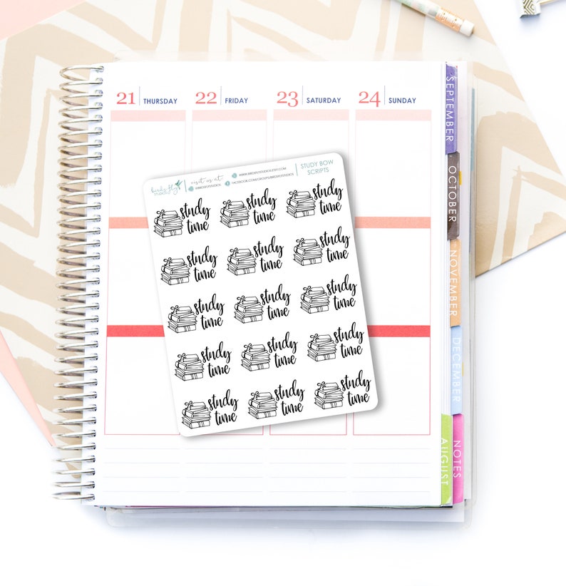 Planner Stickers Study Script Bow Words / Study Word Planner Stickers / Script Words for planners and calendar image 1