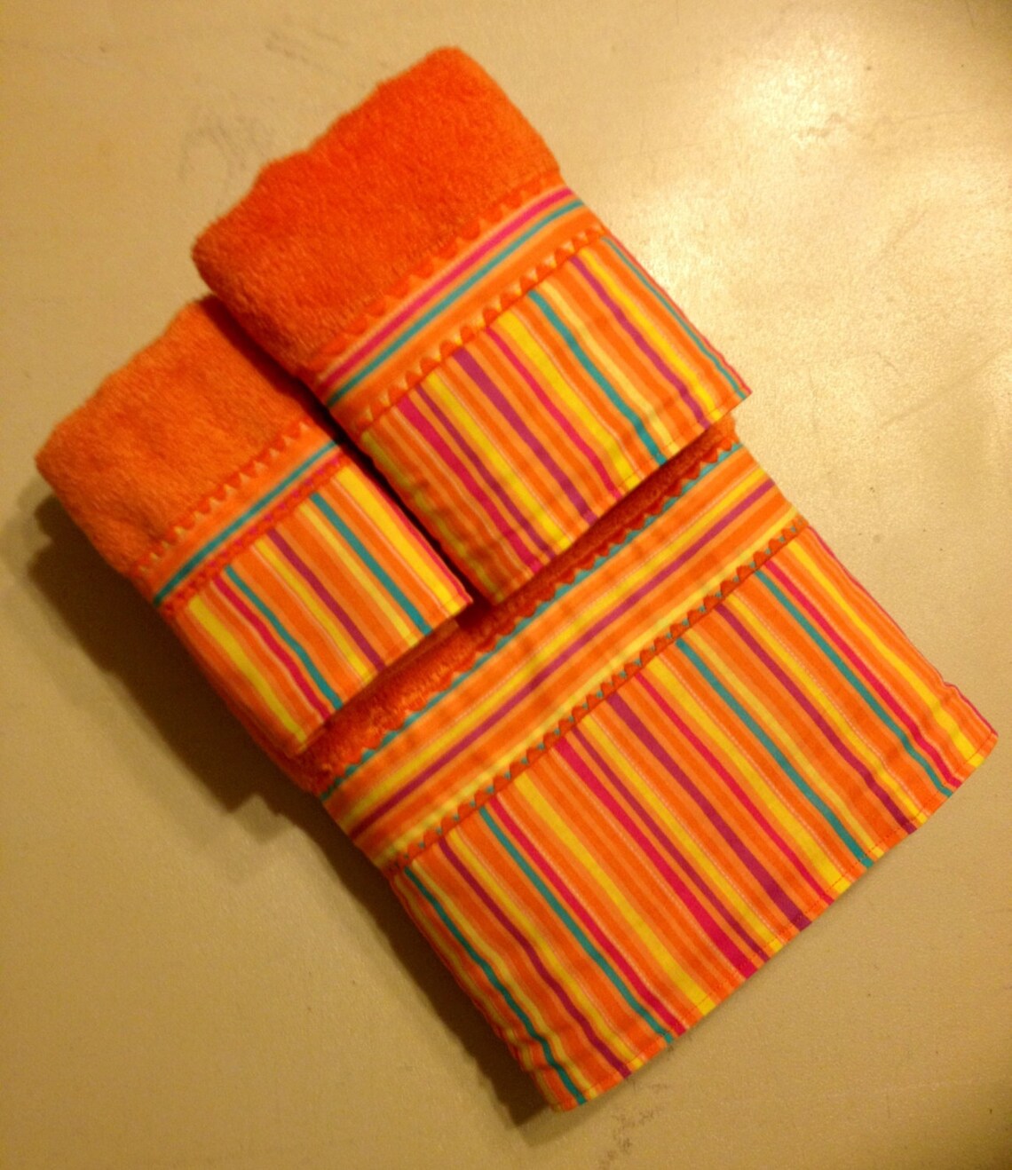 CLEARANCE Orange and Multi Colored Striped Bath Towel Set Etsy