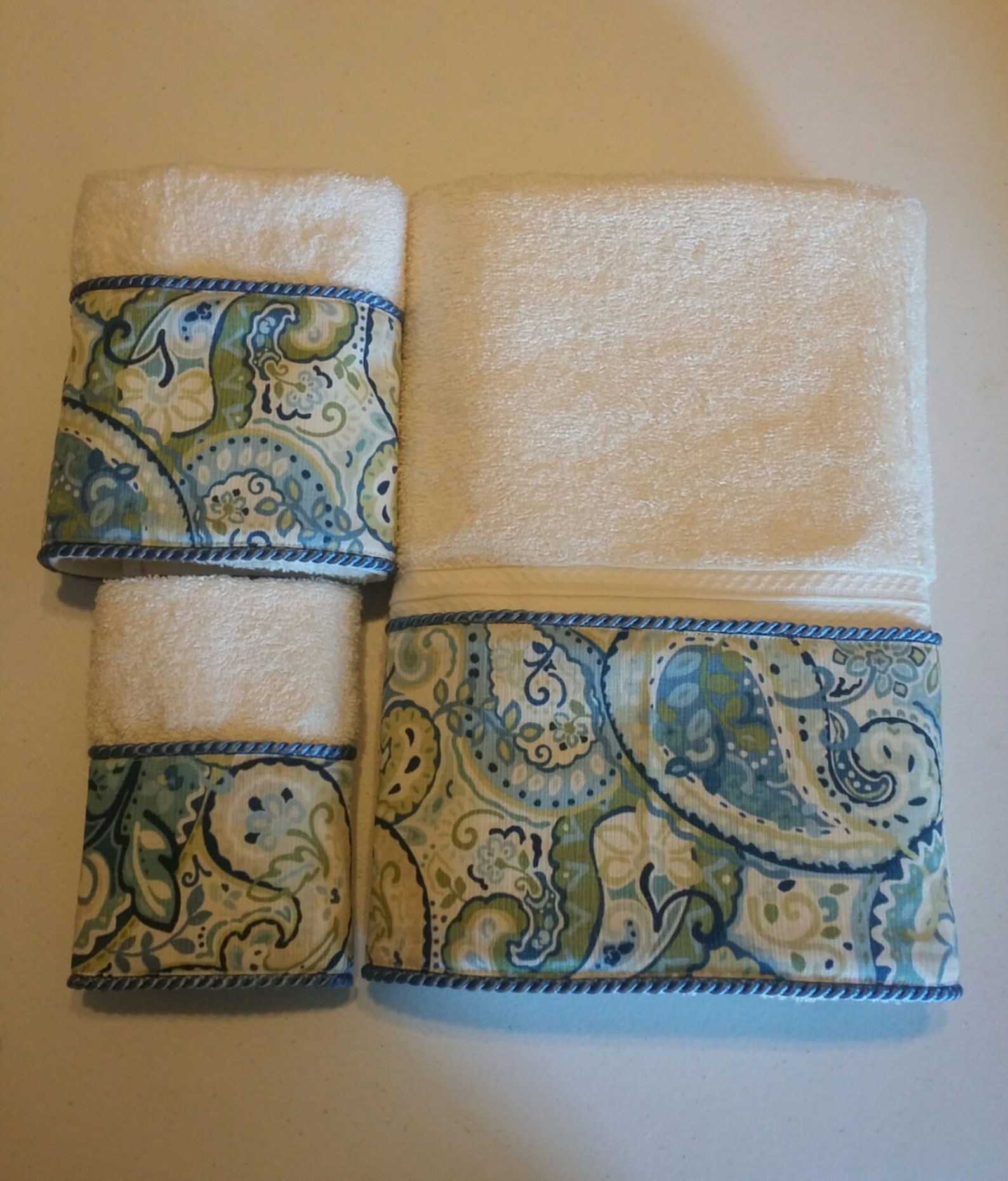 Blue and Ivory Paisley Bath Towel Set Ready To Ship Etsy