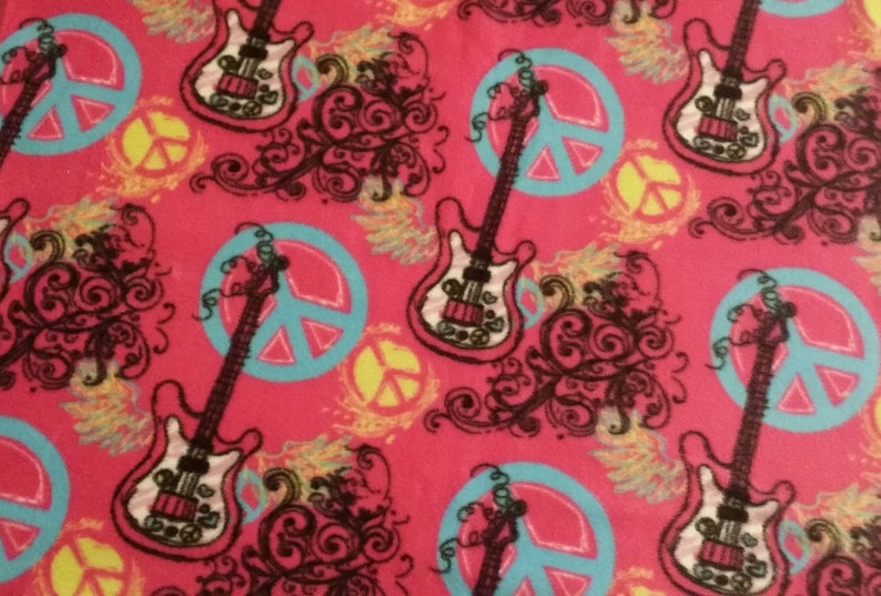 CLEARANCE SALE Ready To Ship Fuschia Pink Guitar and Peace Sign Double-Sided Fleece Blanket