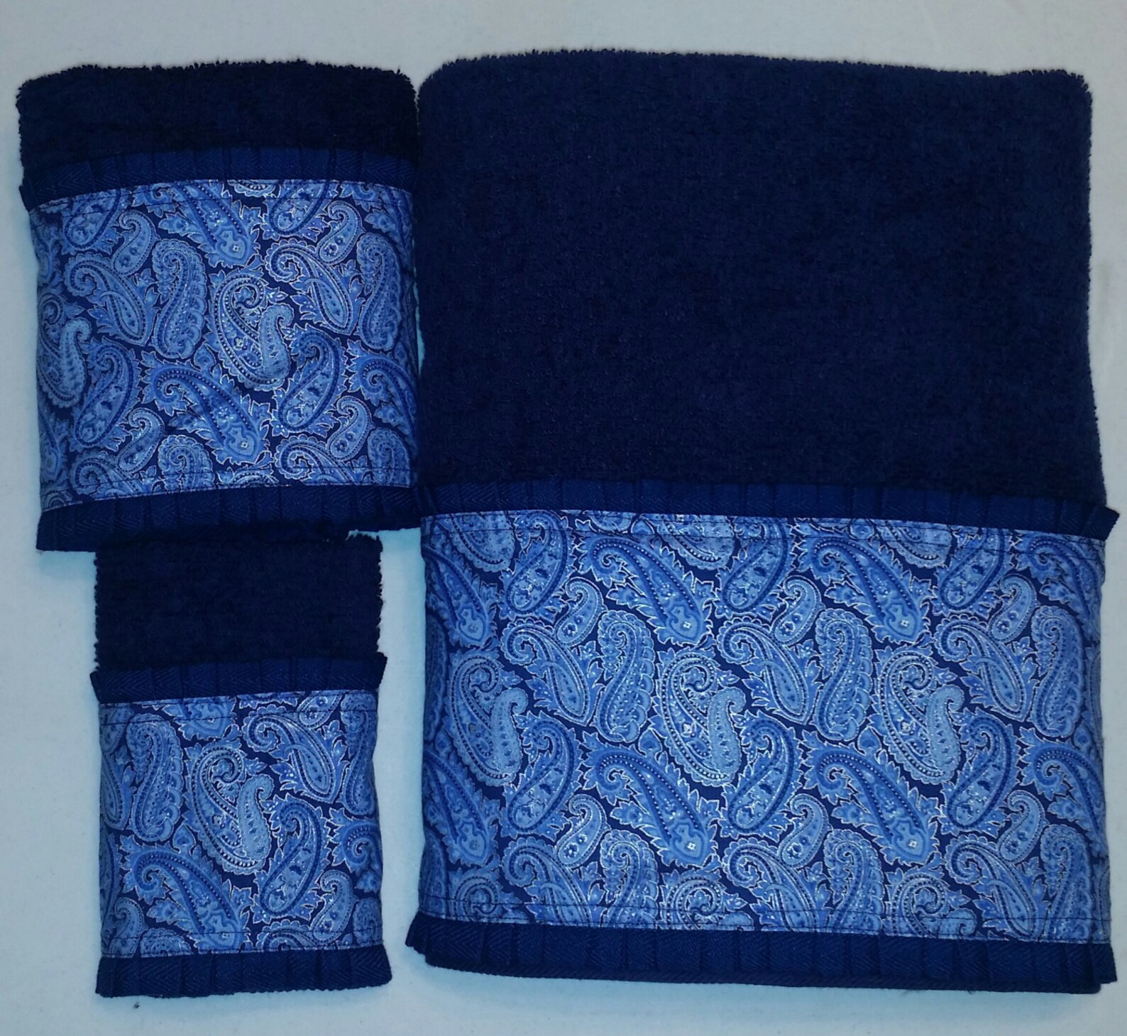 Navy Blue and Silver Paisley Bath Towel Set Ready To Ship Etsy