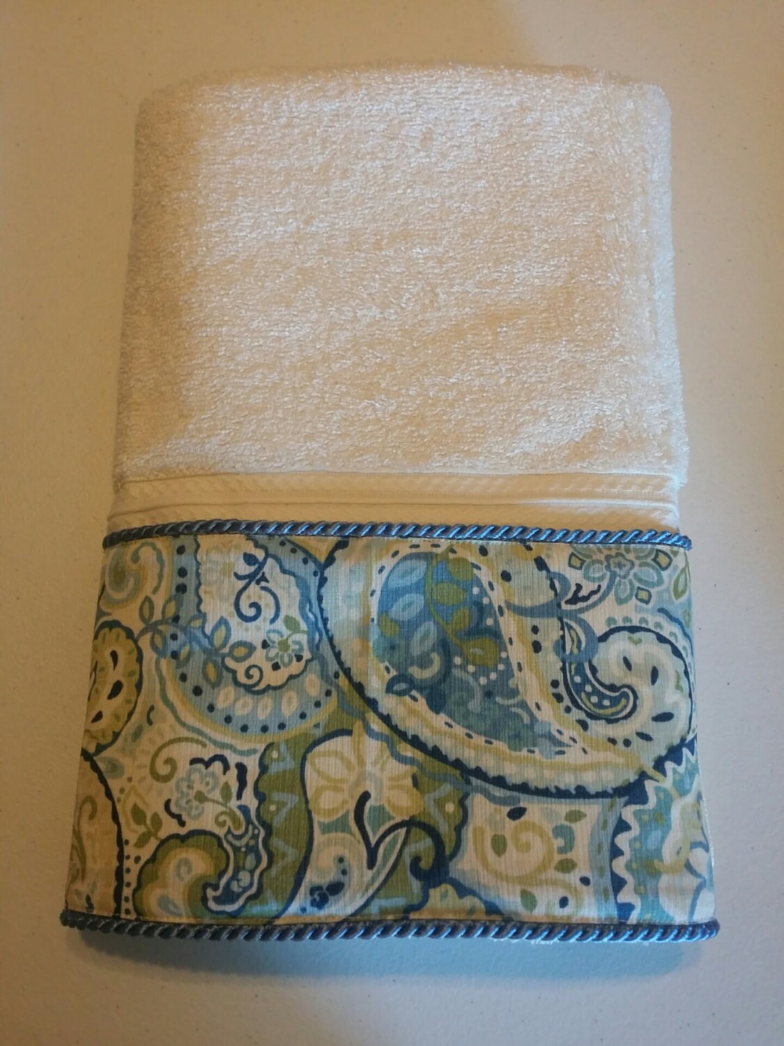 Blue and Ivory Paisley Bath Towel Set Ready To Ship Etsy