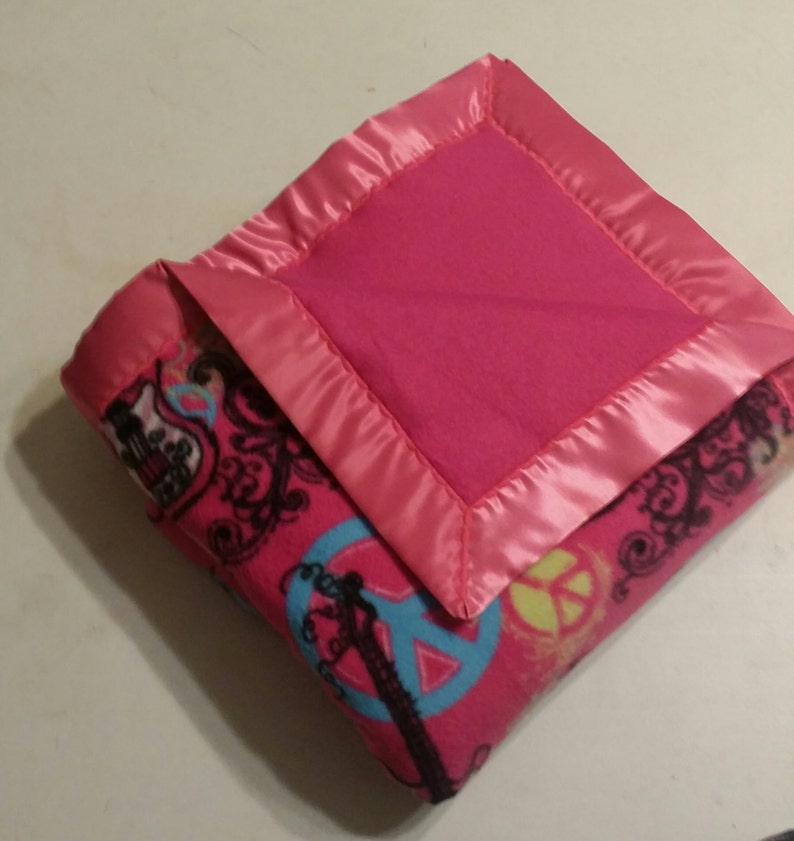 CLEARANCE SALE Ready To Ship Fuschia Pink Guitar and Peace Sign Double-Sided Fleece Blanket