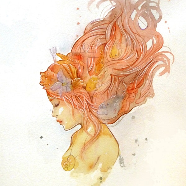 Sacrifice - Original Watercolor Painting of The Little Mermaid