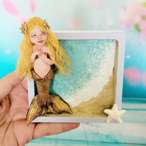 OOAK Beautiful Little Mermaid in a Frame Art Doll Sculpture - Michele Roy Cutest Arts image 1