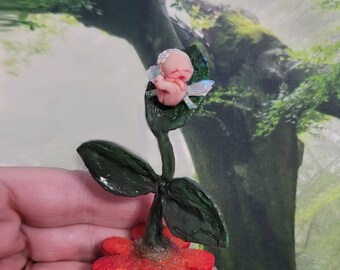OOAK Beautiful Miniature Baby Fairy on Leaf Fantasy ~ Tiny Micro Baby Art Doll Faerie Butterfly Garden Gift - Michele Roy Cutest Arts