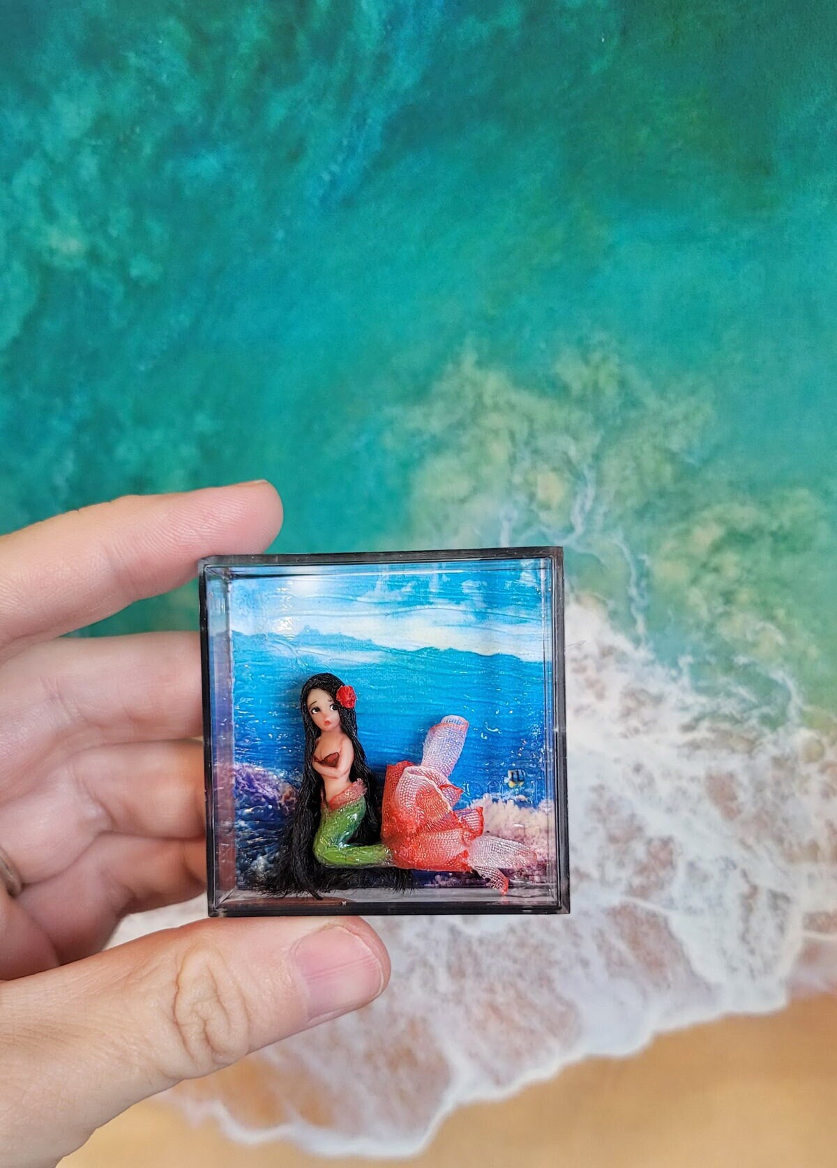 Preciosa sirena en miniatura en una caja ~ Pequeña muñeca de arte para bebé, sirena, fantasía, mariposa, regalo de jardín - Michele Roy Cutest Arts
