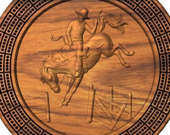 Western Rodeo bronc Riding Cribbage board with pegs