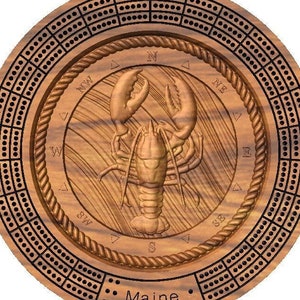 Maine Lobster Cribbage board 3d relief carved with pegs