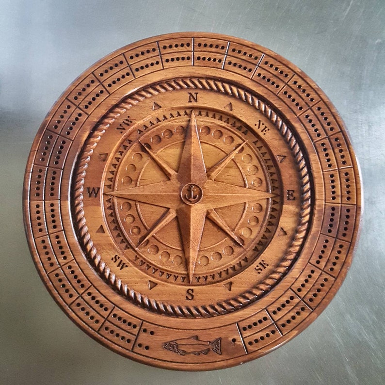 Classic 3D Compass Rose Cribbage Board With Pegs image 2