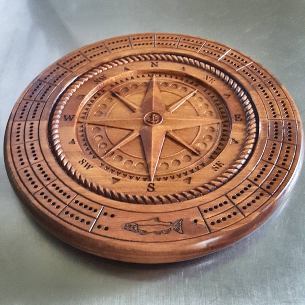 Classic 3D  Compass Rose Cribbage Board With Pegs