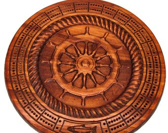 Nautical 3d Ships Wheel Cribbage Board With Pegs