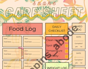 Digital Snake Meal Tracker Planner Care Sheet Shed / Weight Log