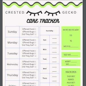 Digital Crested Gecko Care Tracker Sheet Pet Planner