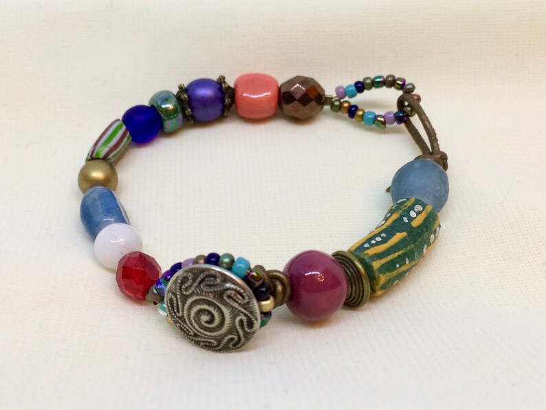 Women Artsy Brown Strand Bohemian Fashion Necklace Turquoise Blue Flower Charms