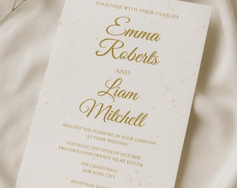 Minimalist Wedding Invitation, Minimal Invitation Template, Modern Invite Suite, Gold Elegant Online Printable Invitations, WT01