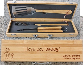 SHIPS FAST, Fathers Day Gift From Kids, Personalized Grill Set for Father's Day Gift, Custom Engraved Fathers Gift BBQ,New Dad Gift BBQ02-09