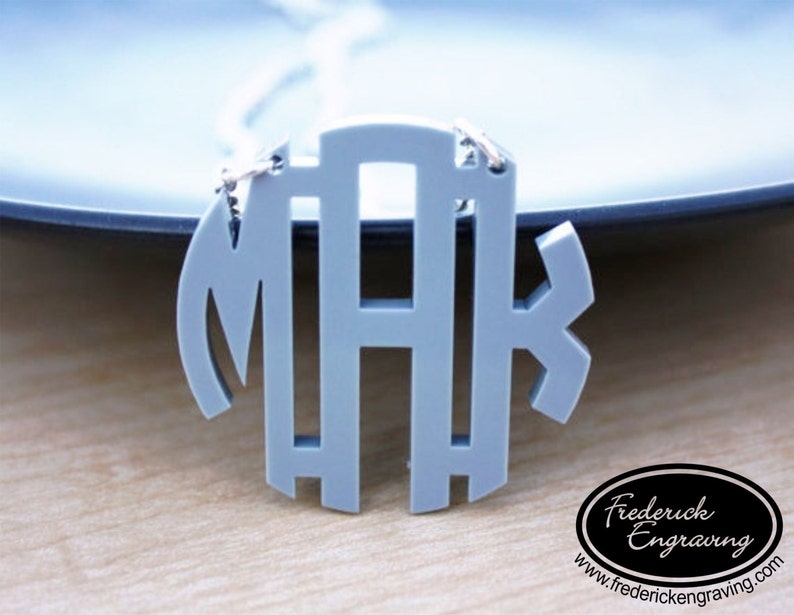 Personalized Acrylic Block Monogram Necklace Handmade AM02 2 Pendant Large Acrylic Monogram Necklace Custom Acrylic Colors