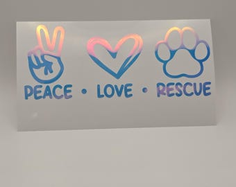 Peace Love Rescue Heart/Paw Print Decal - Permanent