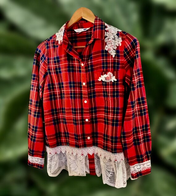 Navy Ladies Red Plaid Flannel Shirt. - Etsy