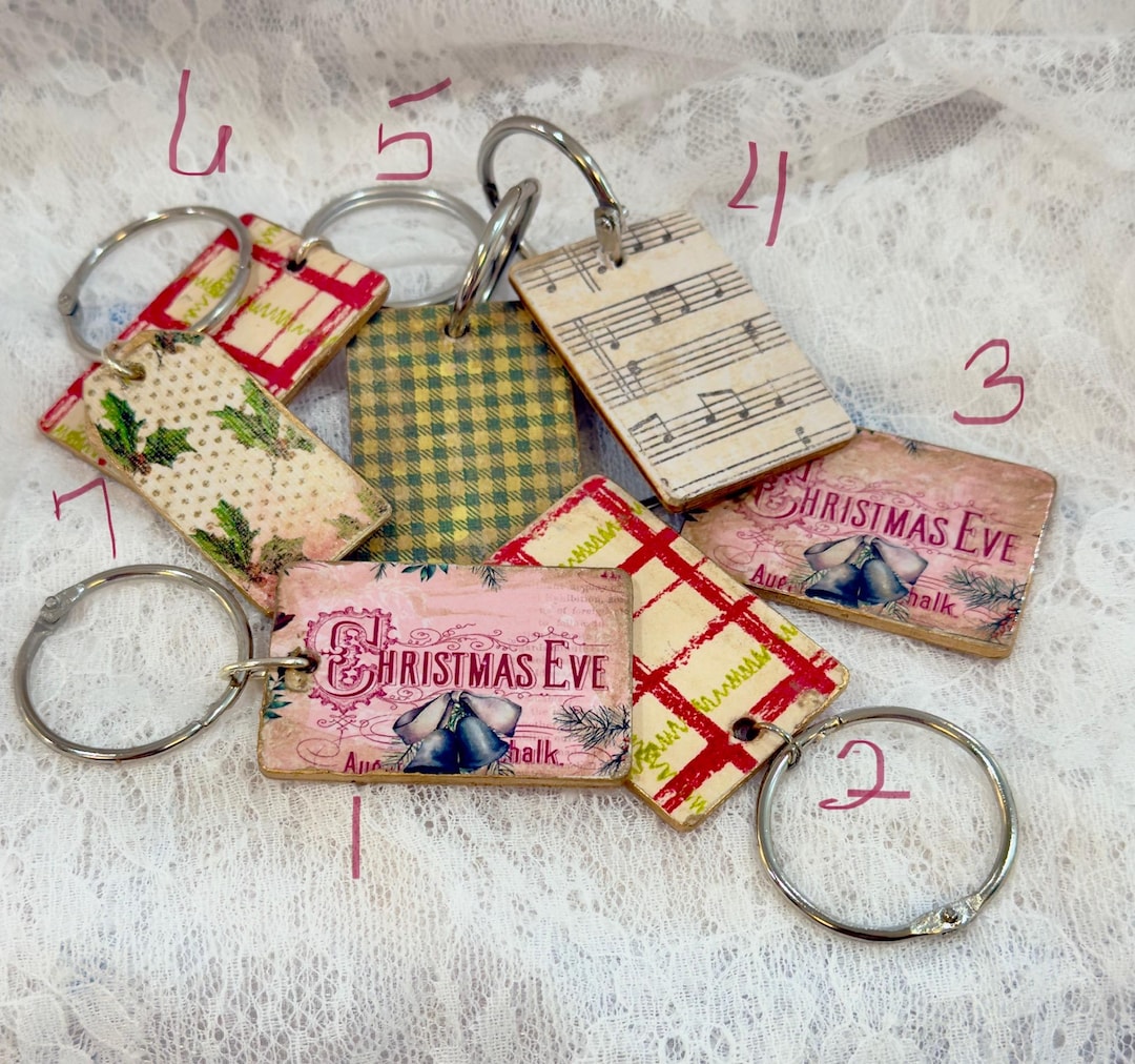 Square Christmas Key Rings 7 Christmas Keyrings - Etsy