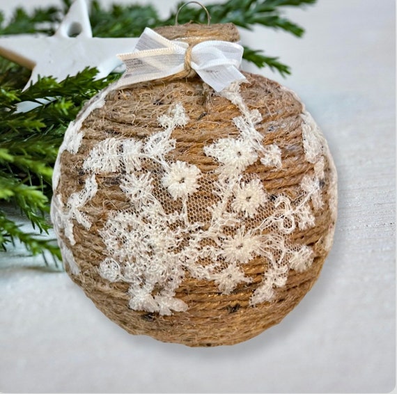 Rustic Elegance Twine and Lace Christmas Ornament Etsy