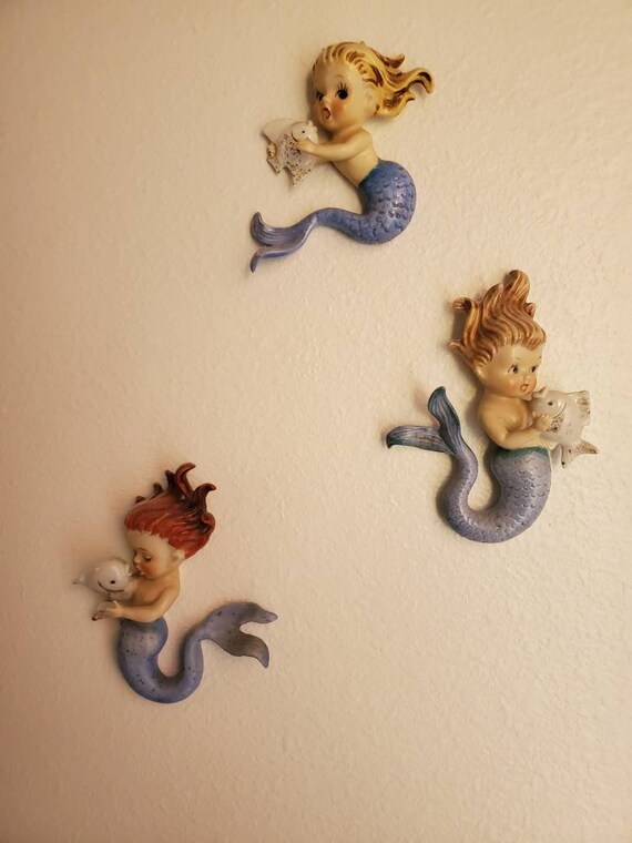 Vintage Mermaid plaque set Etsy
