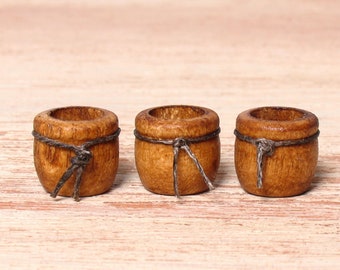 Miniature Wooden Pot in Chestnut Brown for Your Dollhouse