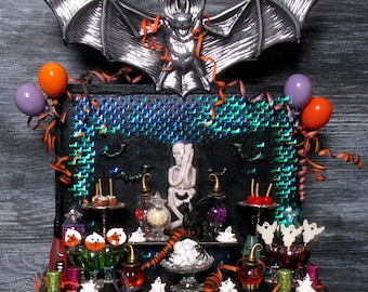 OOAK Illuminated Miniature Halloween Party Table for Your Dollhouse