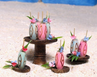 Tropical Miniature Cocktails on High Stand for Your Dollhouse