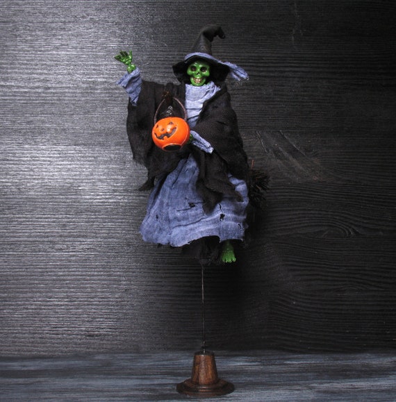 Miniature Skeleton "flying Trick or Treat Witch With Cat" for Your  Dollhouse - Etsy