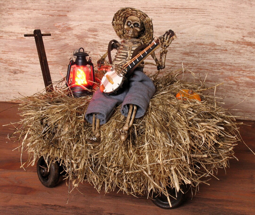 Illuminated Miniature Hay Wagon With Skeleton for Your - Etsy