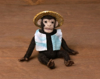 Cute Needle-Felted Miniature Chimpanzee