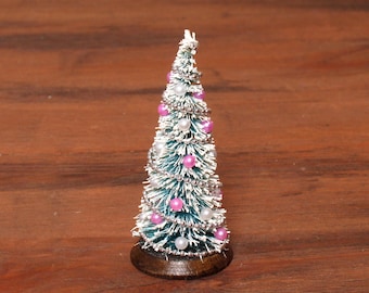 Decorative Miniature Christmas Tree "Vintage Flair" on Wooden Stand for your Dollhouse
