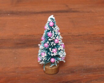 Decorative Miniature Christmas Tree on Wooden Stand for your Dollhouse