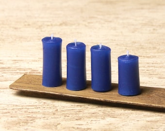 Gentian Blue Colored Miniature Pillar Candles for Your Dollhouse