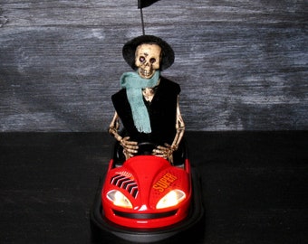 Illuminated Red Miniature Bumper Car with Skeleton