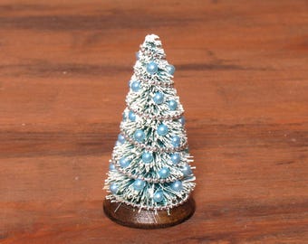 Decorative Miniature Christmas Tree "Vintage Flair" on Wooden Stand for your Dollhouse
