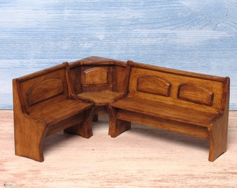 Rustic Miniature Corner Bench for Your Dollhouse