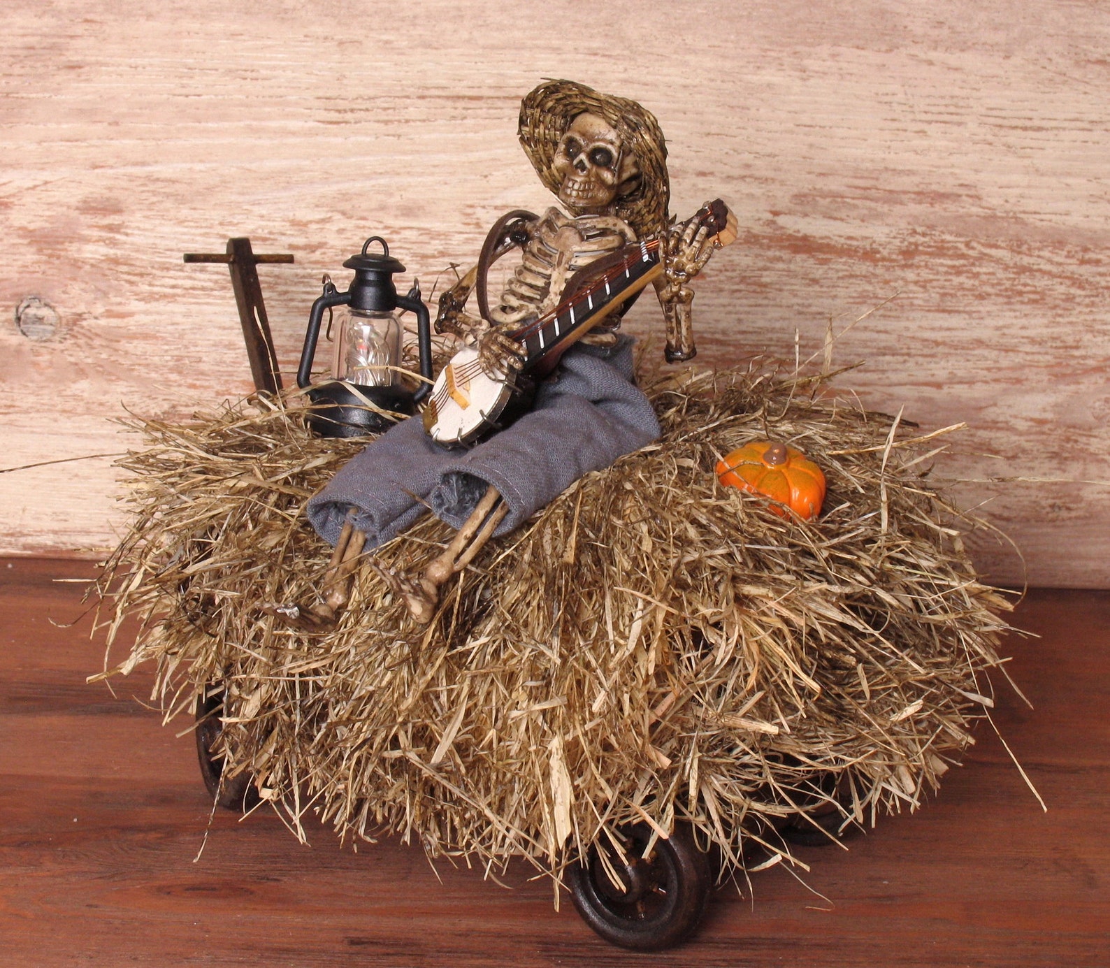 Illuminated Miniature Hay Wagon with Skeleton for your | Etsy