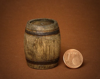 Barril de madeira em miniatura, cor castanho-escuro, para casas de bonecas - acessórios de elfo