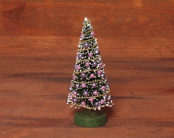 Decorative Miniature Christmas Tree on Wooden Stand for your Dollhouse