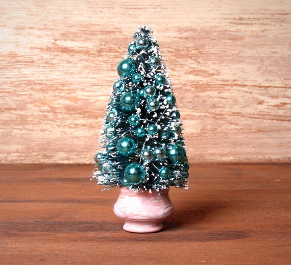 Charming Miniature Christmas Tree in Turquoise in Crock for | Etsy