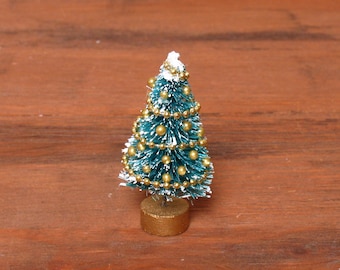 Decorative Miniature Christmas Tree on Wooden Stand for your Dollhouse