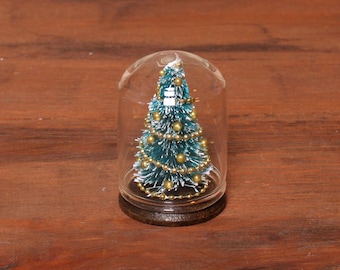 Miniature Christmas Tree under Glass Dome for Your Dollhouse